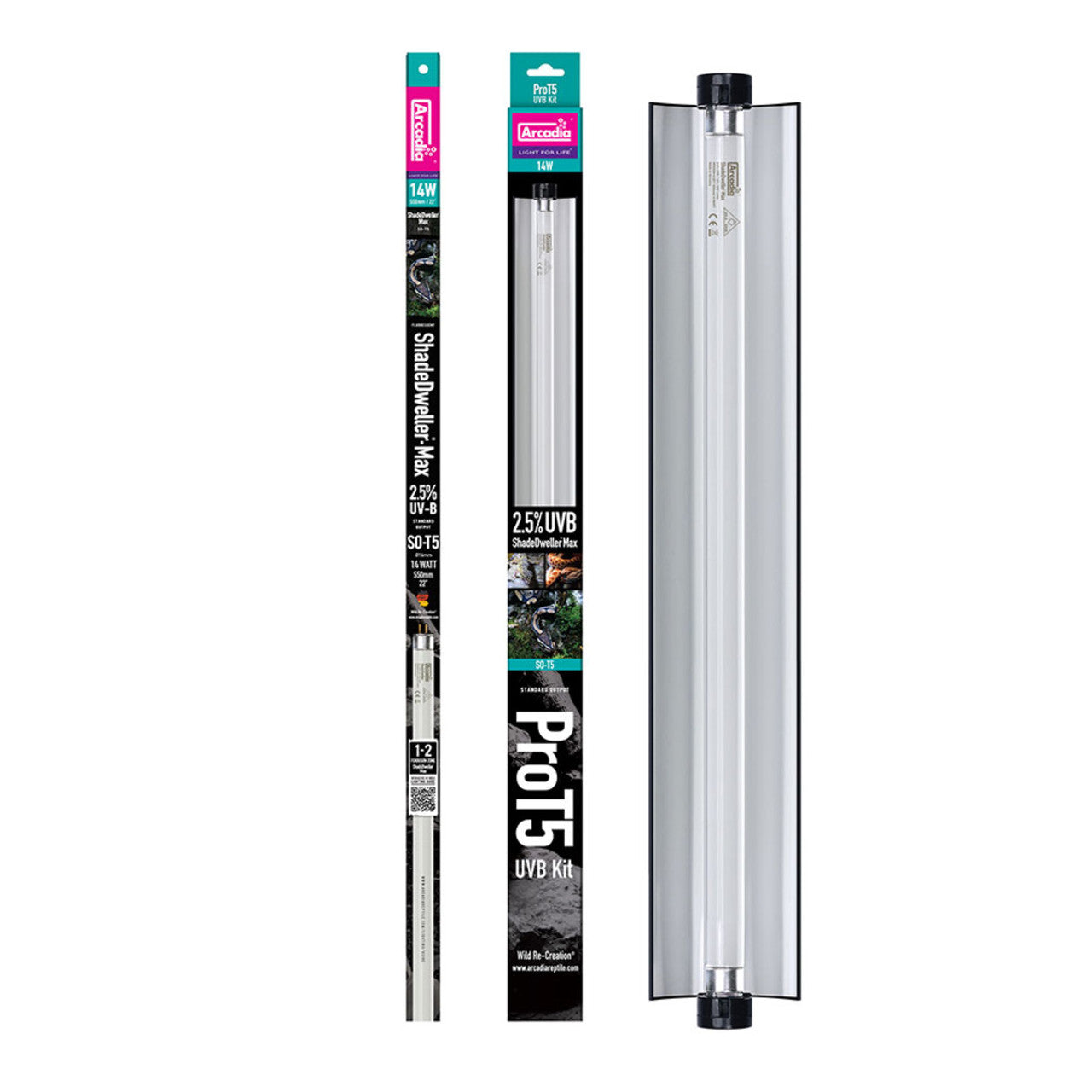 ARCADIA PRO T5 UVB MAX KIT, SHADEDWELLER, 2.5% UVB, 14 WATT