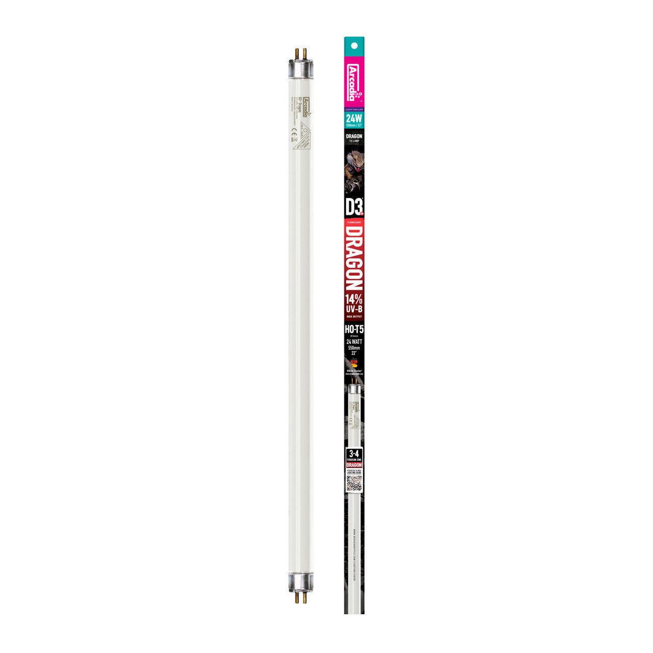 ARCADIA T5, D3+ DRAGON T5 LAMP, 14% UVB 56cm (22")
