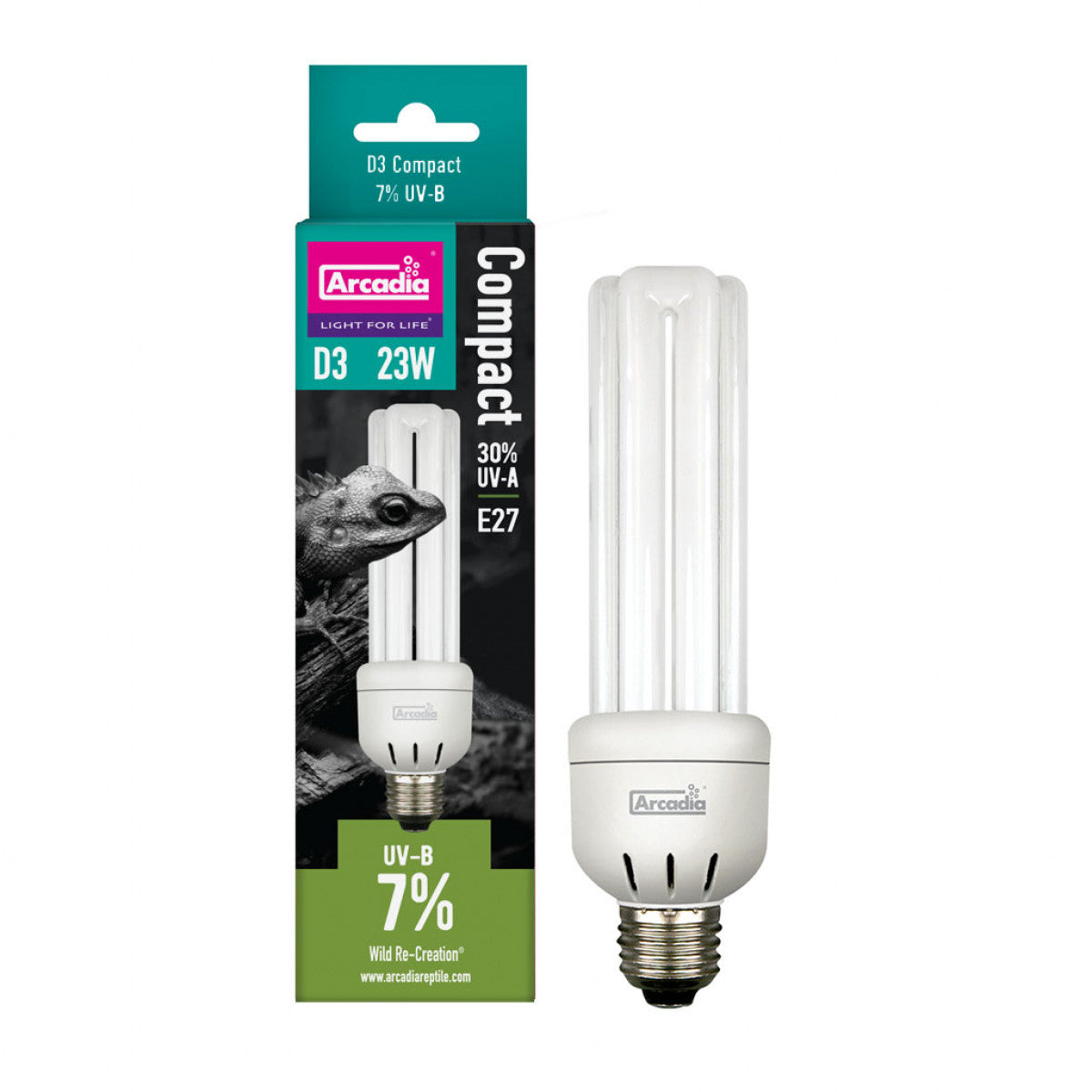 Arcadia D3+ Compact E27 Bulb, 7%, 23 Watt